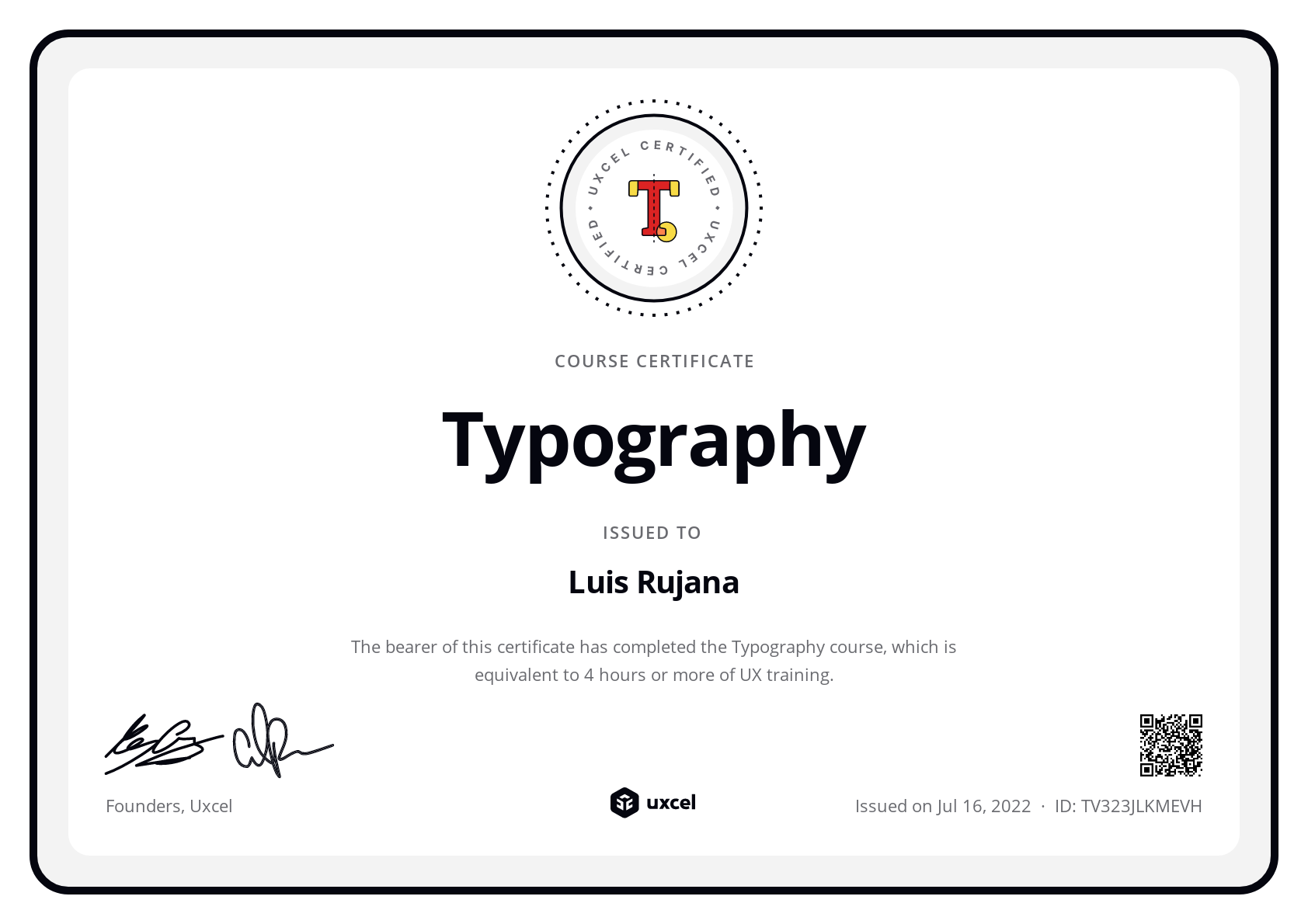 Luis Rujana's certificate
